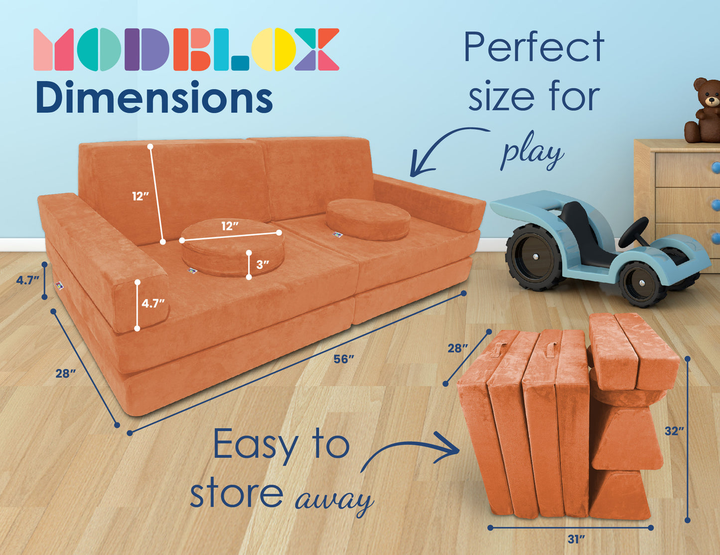 10 Piece Soft Modular Microsuede Foam Kids Play Couch