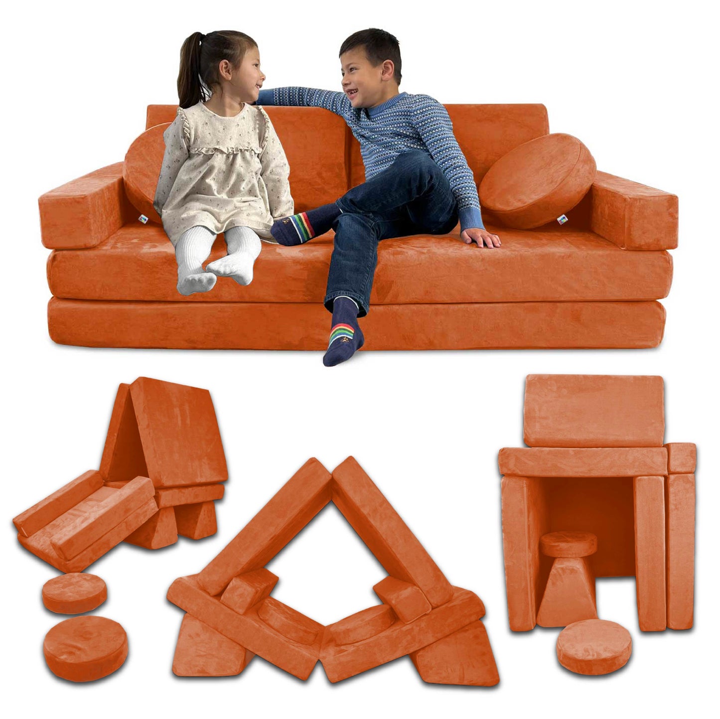 10 Piece Soft Modular Microsuede Foam Kids Play Couch