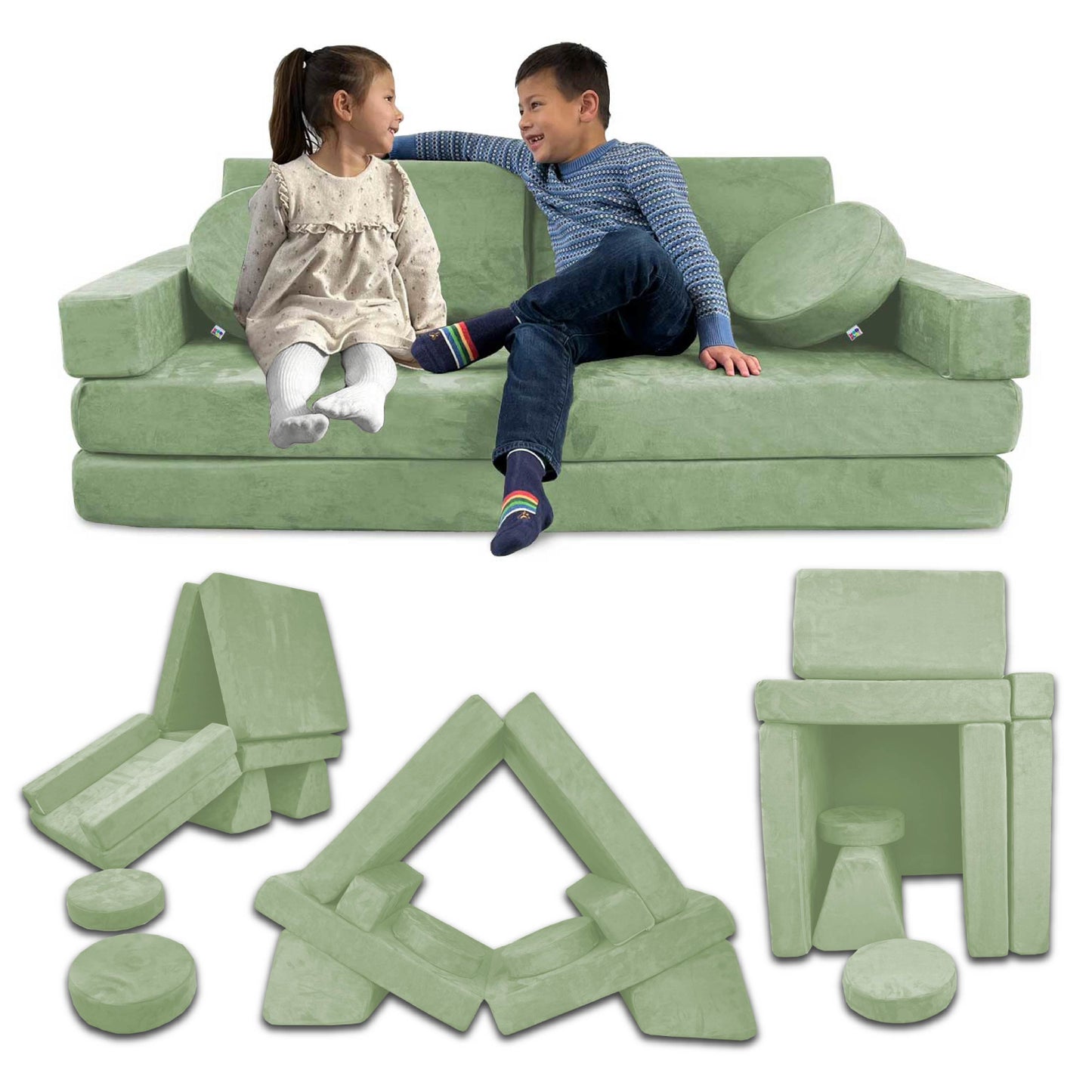 10 Piece Soft Modular Microsuede Foam Kids Play Couch