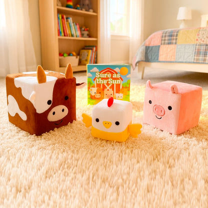 Farm Friends Foam Play Cube Set — Plush Cow, Pig & Chicken with Storybook