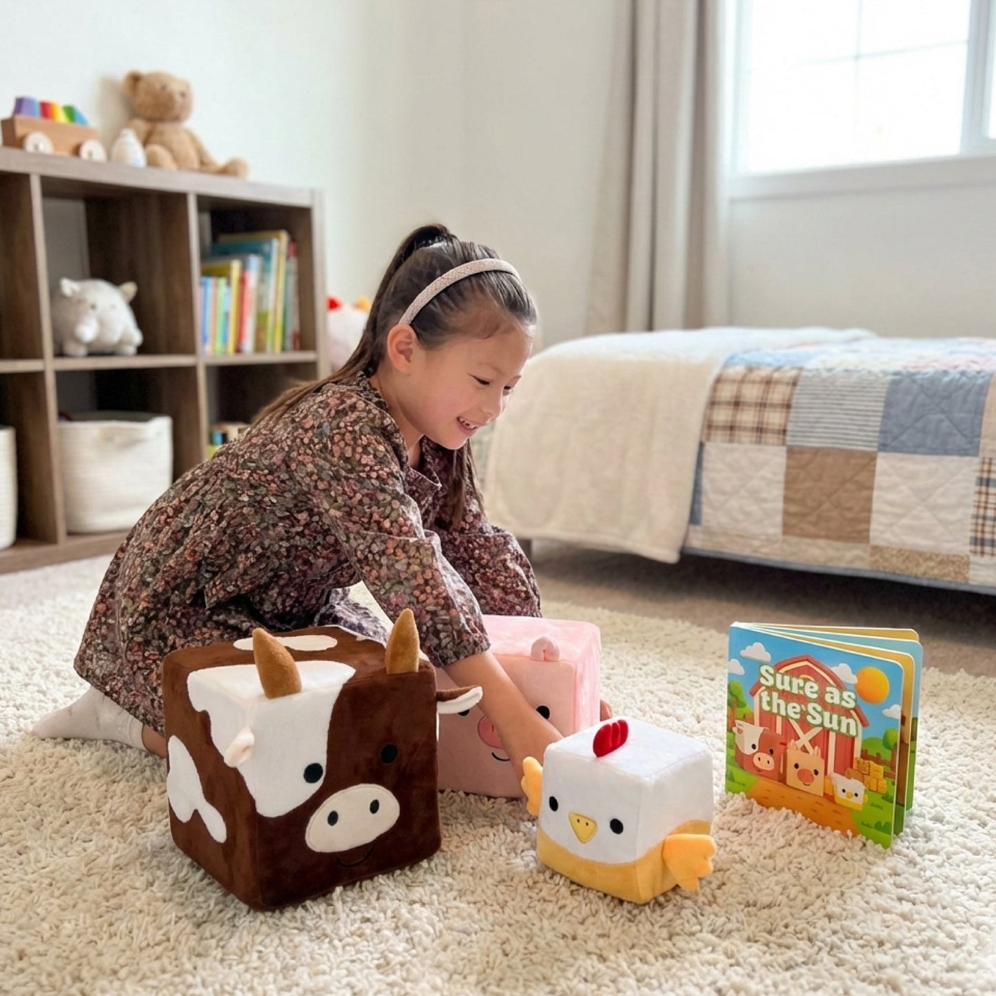 Farm Friends Foam Play Cube Set — Plush Cow, Pig & Chicken with Storybook