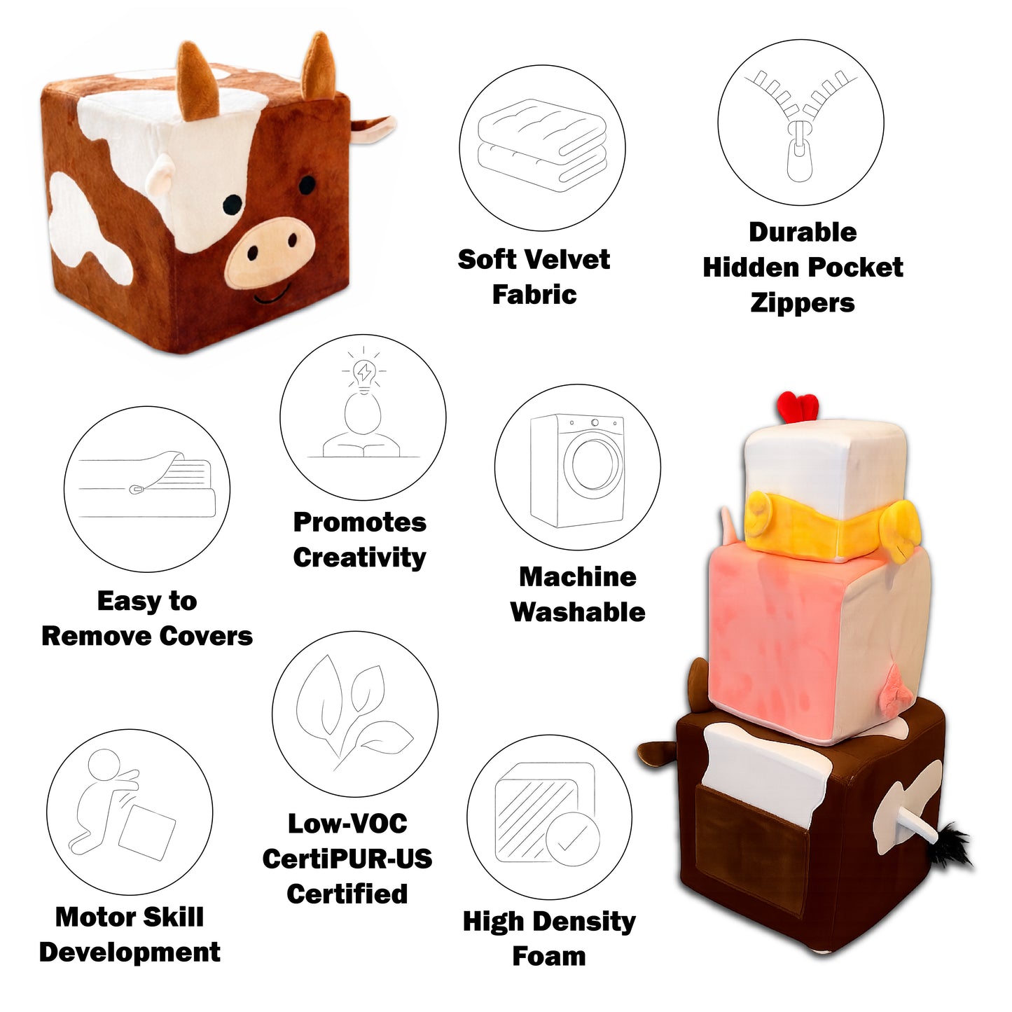 Farm Friends Foam Play Cube Set — Plush Cow, Pig & Chicken with Storybook