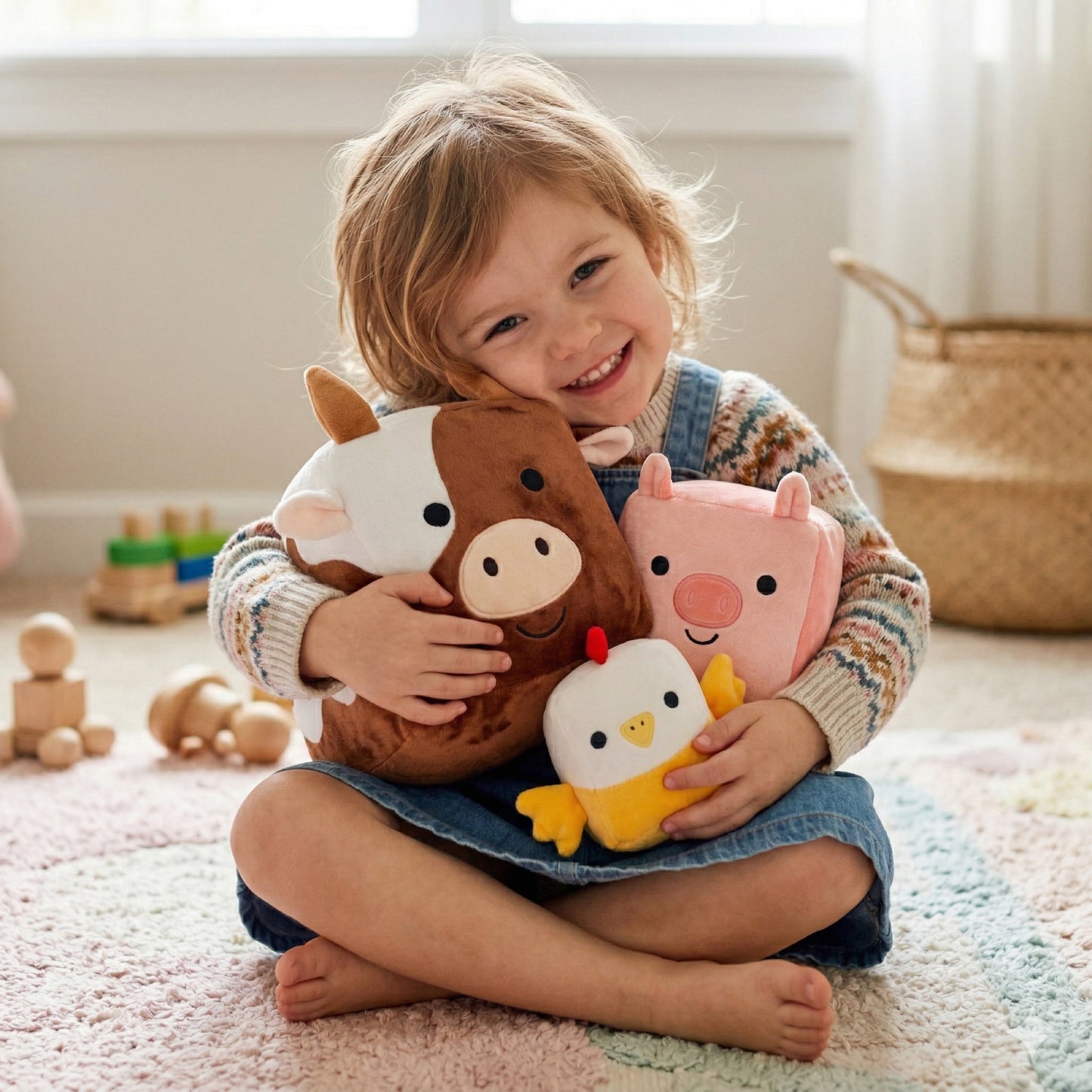 Farm Friends Foam Play Cube Set — Plush Cow, Pig & Chicken with Storybook